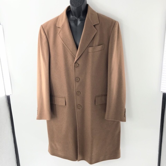 Louis Dell' Olio Mens Overcoat Cashmere Winter Brown Trench Coat Sz 46L - Picture 1 of 16
